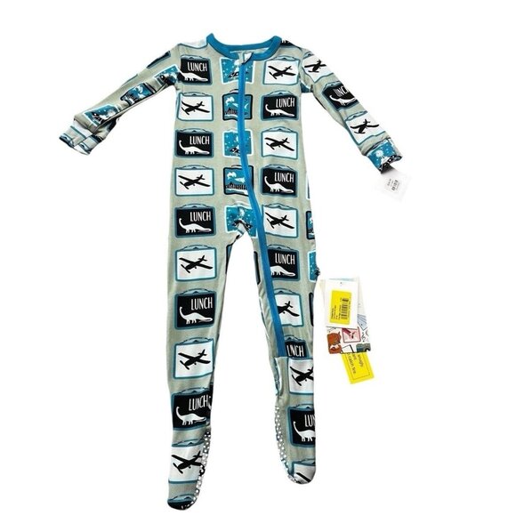 Kickee Pants Silver Sage Lunchboxes Print Footie Size 12-18 Months New - Picture 1 of 5